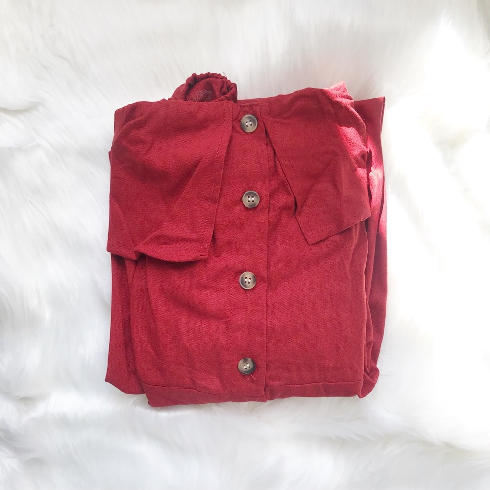 New Red Button Down Spanish Style Midi Dress M